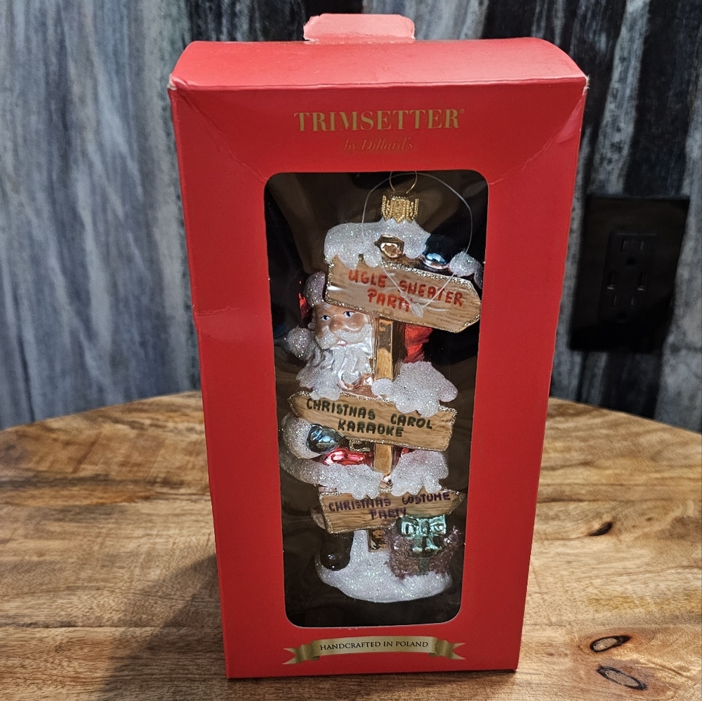 Trimsetters Santa’s Ugly Sweater Party Glass Ornament Handcrafted
